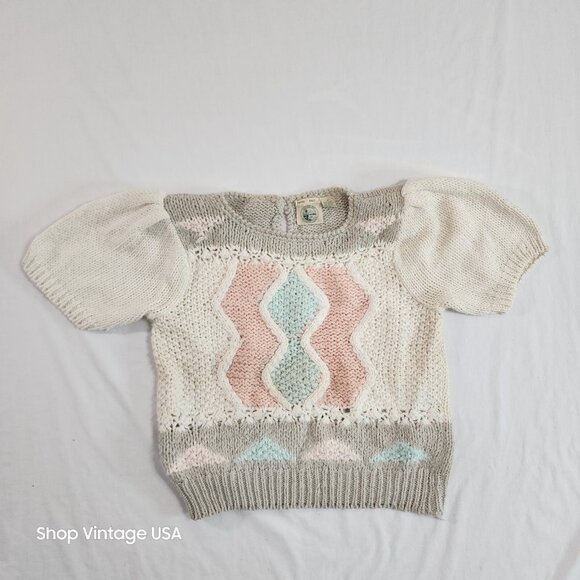 Colter Bay Sweater Women's Medium‎ Vintage Handknit Short Sleeve Shoulder Pads - Picture 1 of 13